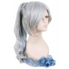 120cm Grey Fade Blue White Trailer Cos Wig With Ponytail