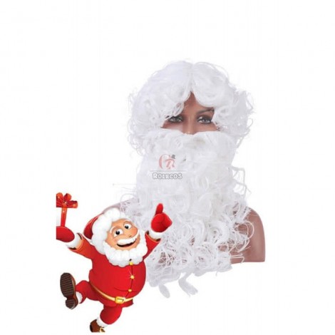 New Christmas Santa Claus White Curly Wigs with Beards Cosplay Wigs