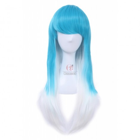 Fashion Girl Blue Mixed White Long Woman Wigs