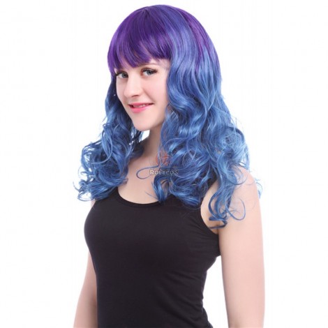 50cm Long Purple&peacockblue Wavy Fashion Wig