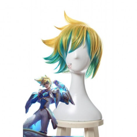 LOL Star Guardian Ezreal Short Golden Mixed Blue Game Cosplay Wigs
