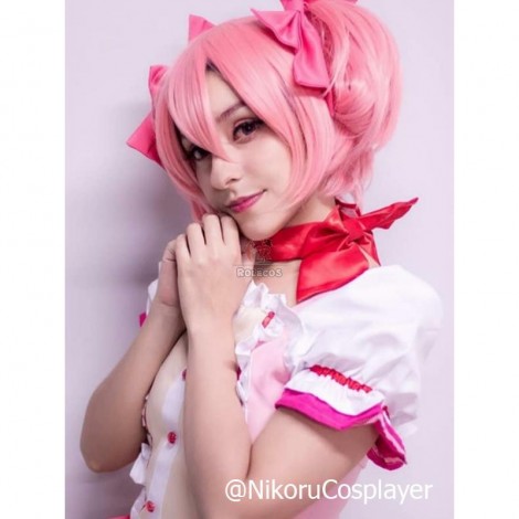 Puella Magi Madoka Magica Kaname Madoka Pink Dress Cute Cosplay Costume