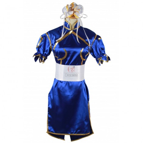 Blue Cosplay Costume Street Fighter Chun Li beautiful cheongsam