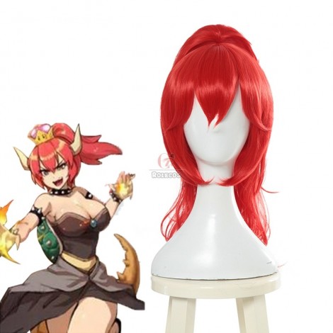 New Super Mario Bros. U Deluxe Bowsette Red Ponytail Cosplay Wigs