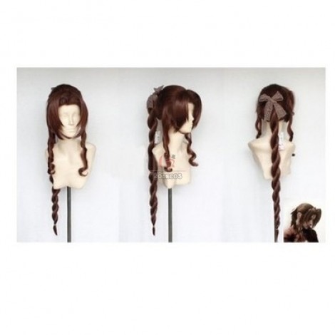 Game Final Fantasy VII Aerith Gainsborough Cosplay Wigs Brown Long Curly Cosplay Wig