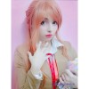DDLC Monika Super Long Deep Pink Straight Synthetic Cosplay Wigs with Ponytail